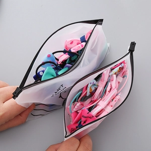Kids elastic bow hair ties set in frosted zipper storage bag for girls hair styling