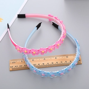 Serre-têtes fleurs en résine pour filles avec dents antidérapantes rose et bleu doux