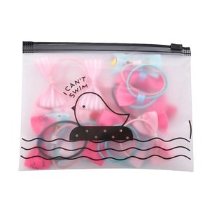 Waterproof frosted zipper bag with colorful floral bow hair ties and elastic bands for girls