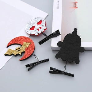 Cute Halloween spring hair clips set with glitter skull, bat moon and ghost styles