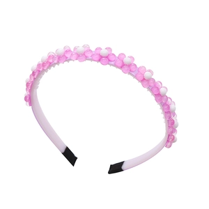 Serre-tête fleurs en résine rose et blanc avec dents antidérapantes pour filles doux