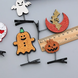 Cute Halloween spring hair clips with sequin pumpkin ghost and bat designs for kids