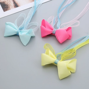 Trois barrettes nœuds papillon faits main avec longs rubans en tulle pour filles