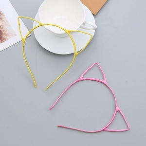 Pink and yellow cat ear headbands for girls, featuring slim fabric-wrapped wire design