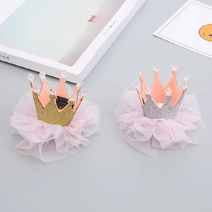 Fermaglio per Capelli a Corona 3D Lucido per Bambini Forcina Laterale da Principessa in Rete Glitterata per Ragazze Gioielli per Capelli