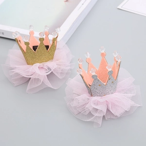 Fermagli per capelli a corona scintillante per bambine con paillettes e tulle rosa