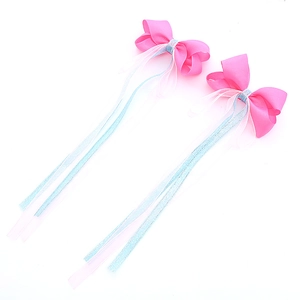 Barrettes à nœuds roses pour filles avec de longs rubans style princesse