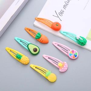 Colorful resin fruit hair clips set including avocado pineapple and carrot shapes for girls