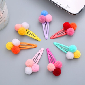 7-piece colorful pom-pom BB hair clips set for girls with soft macaron plush balls