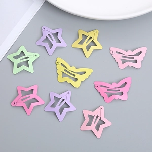 Colorful star and butterfly hollow metal hair clips for girls in macaron shades