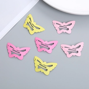 Cute hollow butterfly metal snap clips in pink and yellow for girls' daily hair accessories