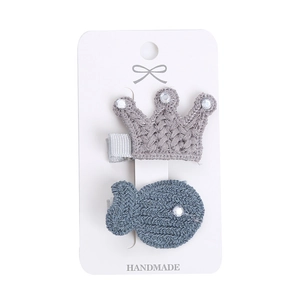 Set di 2 fermagli per capelli in maglia a forma di corona e pesce con strass per bimba
