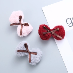 Kids Plush Bow Hair Clips Cute Faux Fur Ribbon Hairpins Sweet Headwear For Girls Winter Daily Hair Accessories