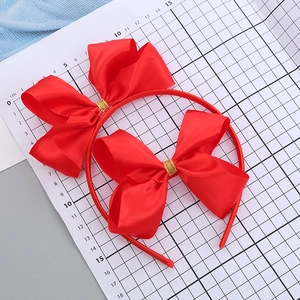 Cerchietti per capelli con fiocco in raso rosso per bambine, con centro in filo dorato