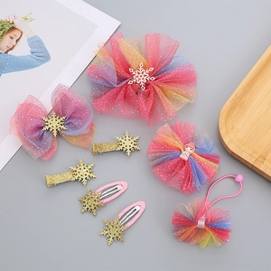 Kids Gradient Mesh Bow Hair Clip Accessories Cute Snowflake Glitter Hairpins BB Clips Princess Sweet Hair Accessories Girls Gift