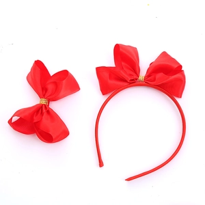Set cerchietto e fermaglio per capelli con fiocco in nastro rosso per bambina con filo d'oro