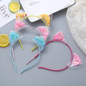 Cute sequined cat ear headbands set for girls with colorful star and fruit glitters