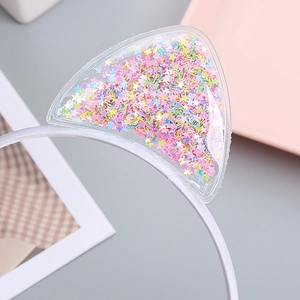 Cute cat ear headband with transparent PVC filled with colorful star sequins for girls