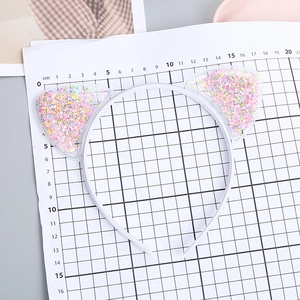 Cute white cat ear headband with transparent PVC and colorful star sequins for girls