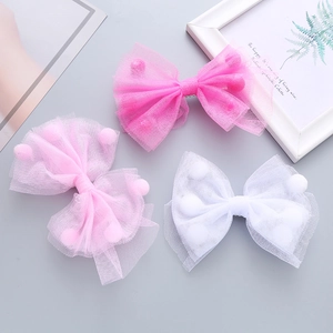 Fermaglio per Capelli a Fiocco in Rete per Bambini con Pompon Stile Principessa Morbido Fiocco in Tulle Fermaglio Rosa Bianco Accessorio