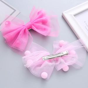 Fermagli per capelli in tulle rosa con pompon per bambine, set di accessori per principessa