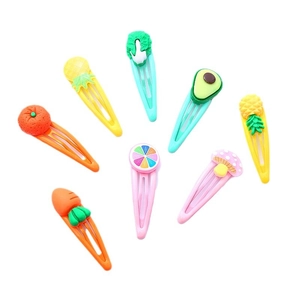 Set di 8 mollette per capelli colorate in resina per bambina con forme di frutta mista