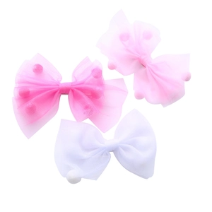 Fermagli per capelli a fiocco in tulle rosa e bianco con pompon per bambine