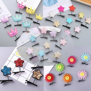 Kids Cute Sequin Star Crown Sunflower Spring Hair Clips Glitter Macaron Colorful Hairpins For Girls Toddlers Hair Accessories