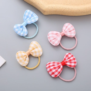 Set aus vier bunten karierten Haargummis mit Schleifen für Mädchen aus weichem Stoff