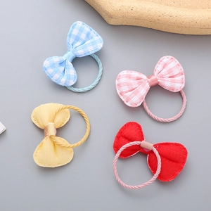 Set mit vier karierten und einfarbigen Haarschleifen für Mädchen mit elastischen Gummibändern