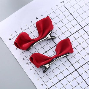 Douces barrettes à nœud en soie rouge pour filles avec pinces crocodiles en argent, 5cm