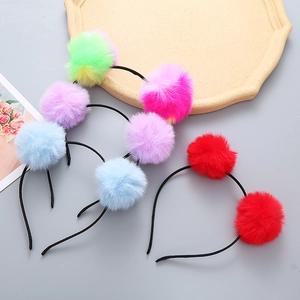 Cute Kids Pom Pom Headband For Girls Princess Korean Style Artificial Plush Ball Hair Hoop Festive Performance Headpiece Hair Accessories