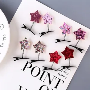 8-piece set of colorful glitter star spring hair clips in macaron shades for kids