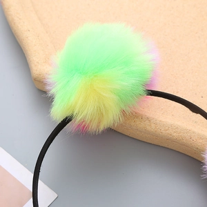 Kids cute colorful faux fur ball headband with pink yellow and green plush spheres