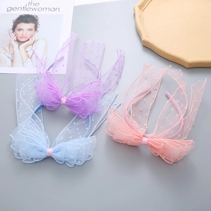 Kids Polka Dot Mesh Bow Headband With Long Ribbon Streamers Princess Hair Hoop Sweet Fairy Hair Accessories For Girls Party
