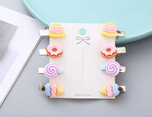 Detail of 8pcs cute resin cartoon hair clips with candy and dessert shapes for girls