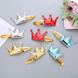 Set di 8 fermagli per capelli a corona glitterati argento oro rosso e blu per bambine