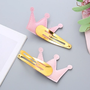 Set di due fermagli a corona rosa per bambine con clip BB dorate e trama in tessuto intrecciato