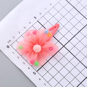 Pink candy-colored flower hair clip for girls with mesh petals and 5.5cm BB hair pin
