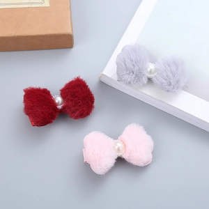 Fermagli per Capelli a Fiocco in Peluche per Ragazze Forcine in Pelliccia Sintetica Con Künstliche Perle Sintetiche Accessori per Capelli