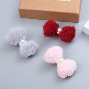 Set di fermagli a fiocco in peluche con perle in grigio, bordeaux e rosa