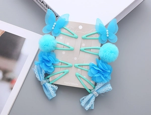 Set mit 8 hellblauen Haarspangen mit Schleifen und Schmetterlings-Designs für Mädchen