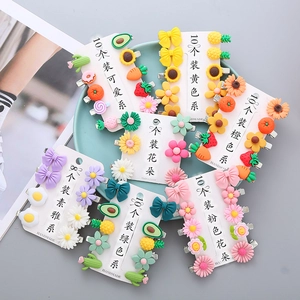 Cute Candy Color Korean Style Flower Bow Children Hair Clips Resin Cartoon Fruit Hair Pins Set For Girls Hair Accessories