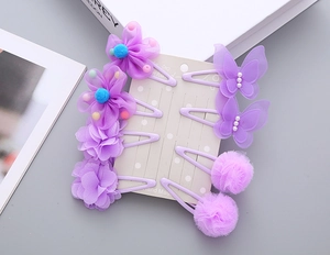 Achtteiliges Set lila Schmetterling-Haarspangen mit Perlen und Spitze für Mädchen