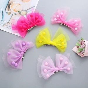 Barrette À Cheveux Nœud En Maille Princesse Pour Enfants Avec Pompons Grand Nœud 3D Pince Croco Pour Spectacle Fête Enfants Accessoires