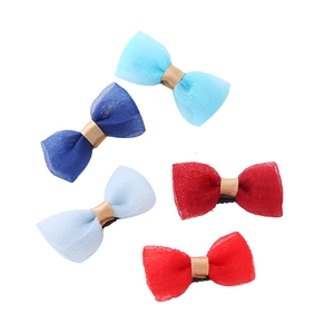 Five-piece set of elegant seersucker bow hair clips for girls in various pastel colors