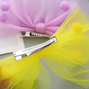 Barrettes à nœuds en tulle avec boules en peluche pour fêtes d'enfants rose et jaune