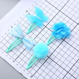 Süßes hellblaues Schmetterlings-Haarspangen-Set für Mädchen mit Spitze und Netzgewebe