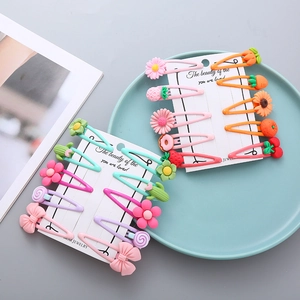Lot de barrettes à cheveux enfant colorées avec des fleurs et fruits en résine
