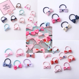 Cute Bowknot Fabric Hair Ties Floral Polka Dot Striped Elastic Hair Bands Hair Styling Accessories For Girls Children Daily Use